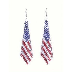 American Flag Dangle Earrings Patriotic Drop Mesh Pendant USA 250 Memorial Day